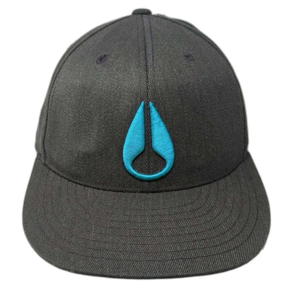 Nixon Baseball Cap Gray 7 5/8 Flexfit 210 Fitted Flat Brim Embroidered Logo Hat